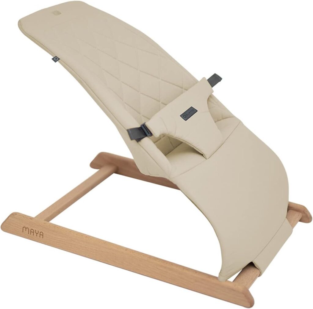 Olmitos – Hamaquita de bebé Maya - Madera de Haya Natural – Mecedora con arnés Acolchado sillamecedorabebe.com